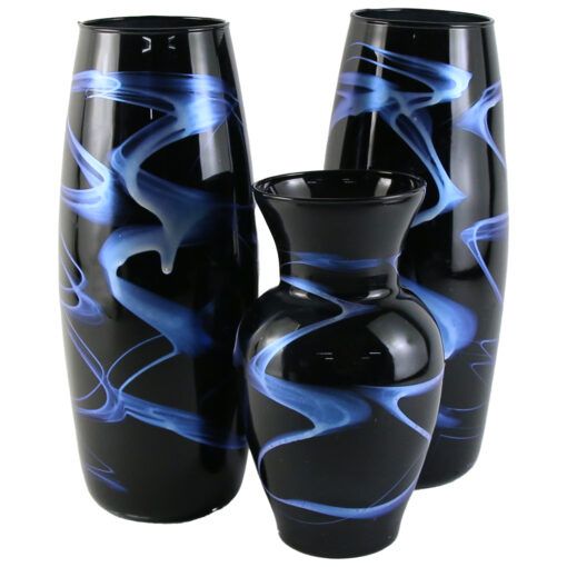 Set 3 vaze din sticla, verona, gold glass, negru cu albastru