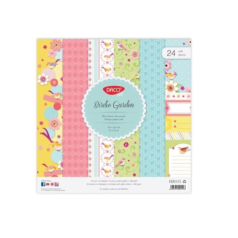 Hartie decorativa 30x30 cm 24 coli birdie garden daco hr933