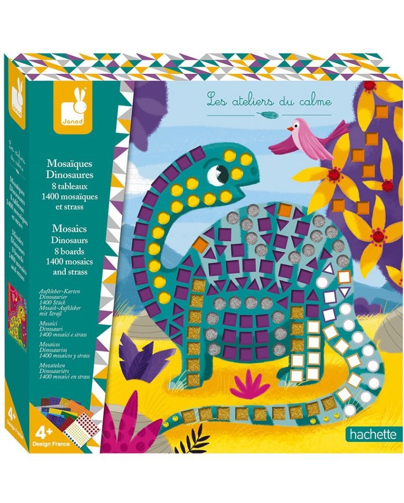 Set 8 carduri cu dinozauri mozaic janod j07903