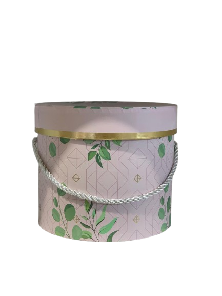 Cutie cadou rotunda cu capac si snur roz 6187-1