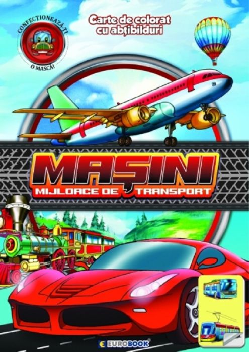 Masini. Mijloace de transport. Carte de colorat cu abtibilduri