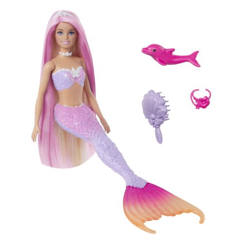 Barbie color change papusa sirena cu par roz mthrp97