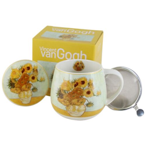 Cana portelan cu infuzor metalic si capac 430ml sunflower