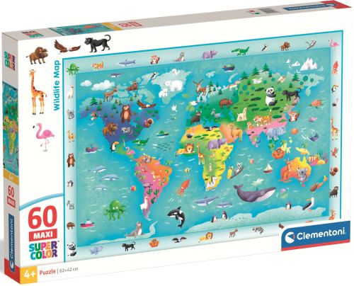 Puzzle 60 maxi - harta lumii cu animale cl26072