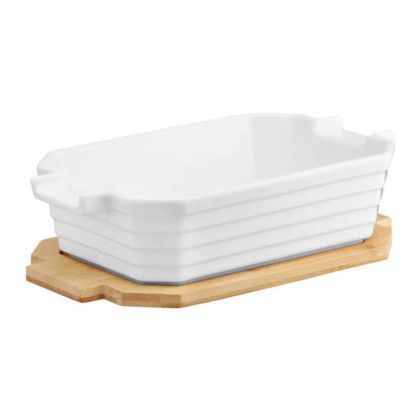 Vas dreptunghiular portelan cu suport bambus 21x15cm 39122