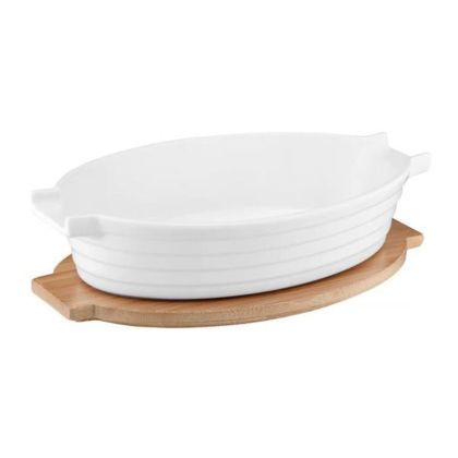 Vas oval portelan cu suport bambus 24x17cm 39123