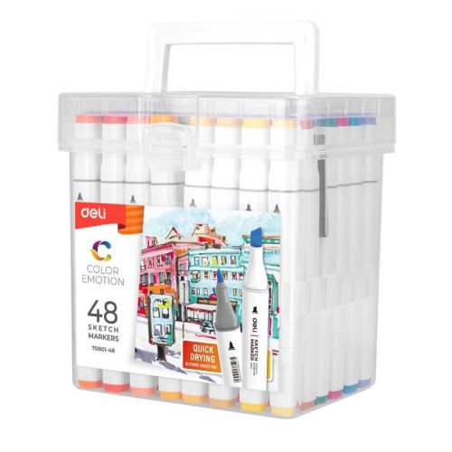 Set 48 markere sketching varf dublu 1mm/7mm deli dle70801-48